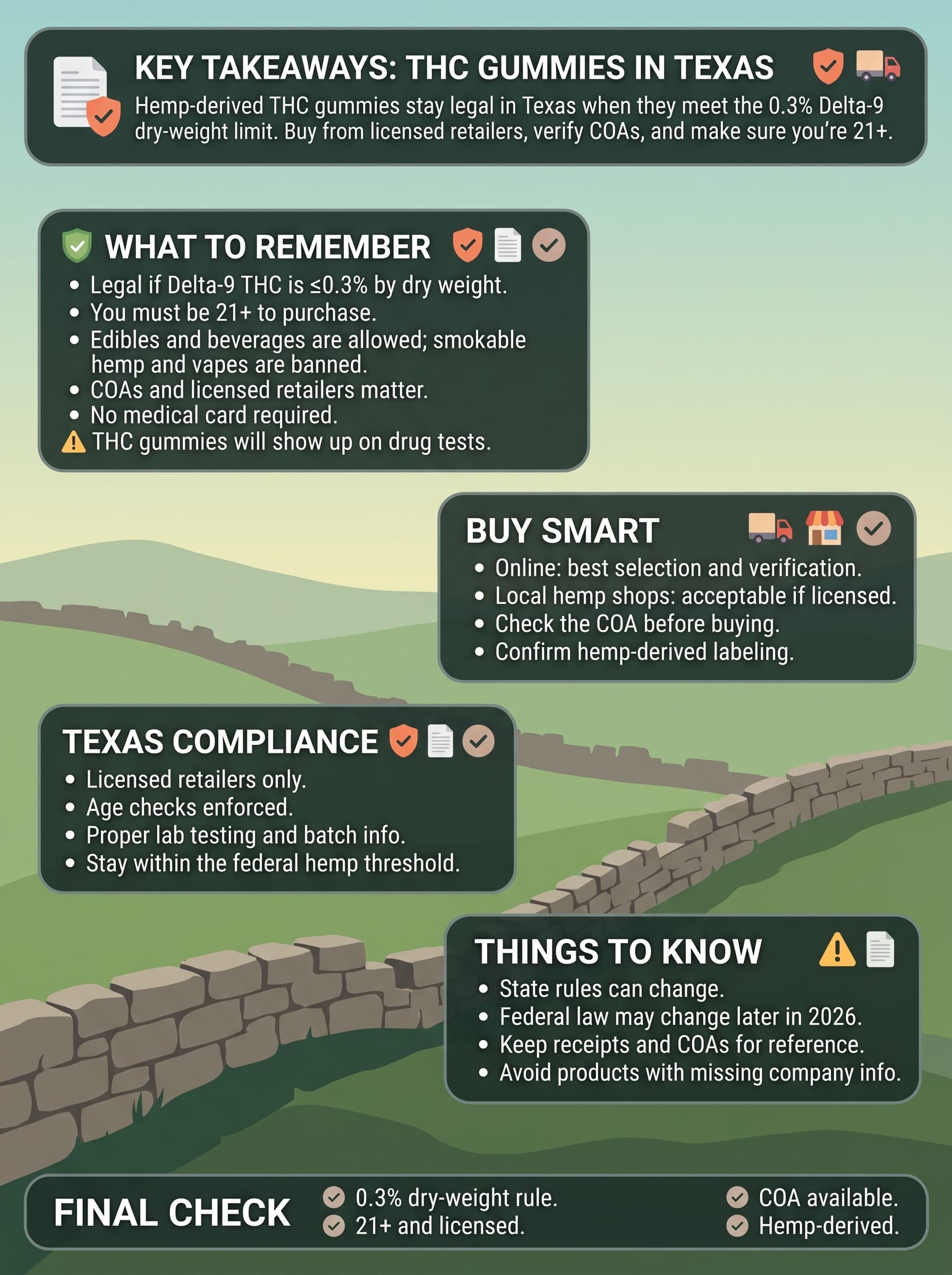 infographic for Key Takeaways: THC Gummies in Texas