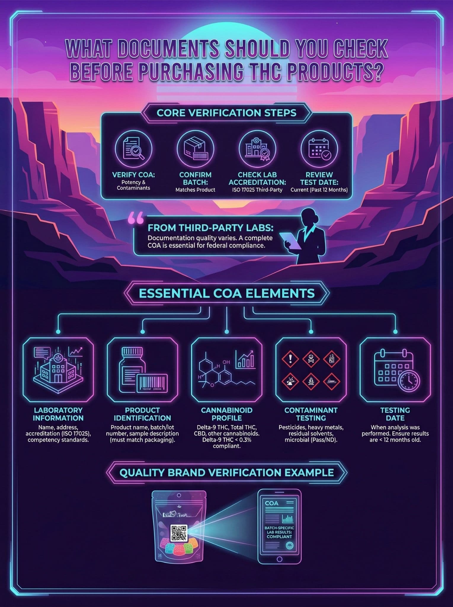 Infographic explaining What Documents Should You Check Before Purchasing THC Products?