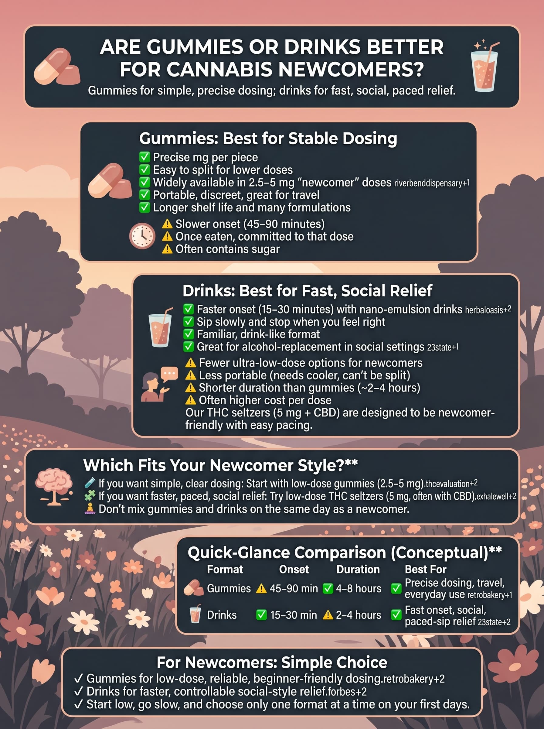 infographic for Are Gummies or Drinks Better for Cannabis Newcomers