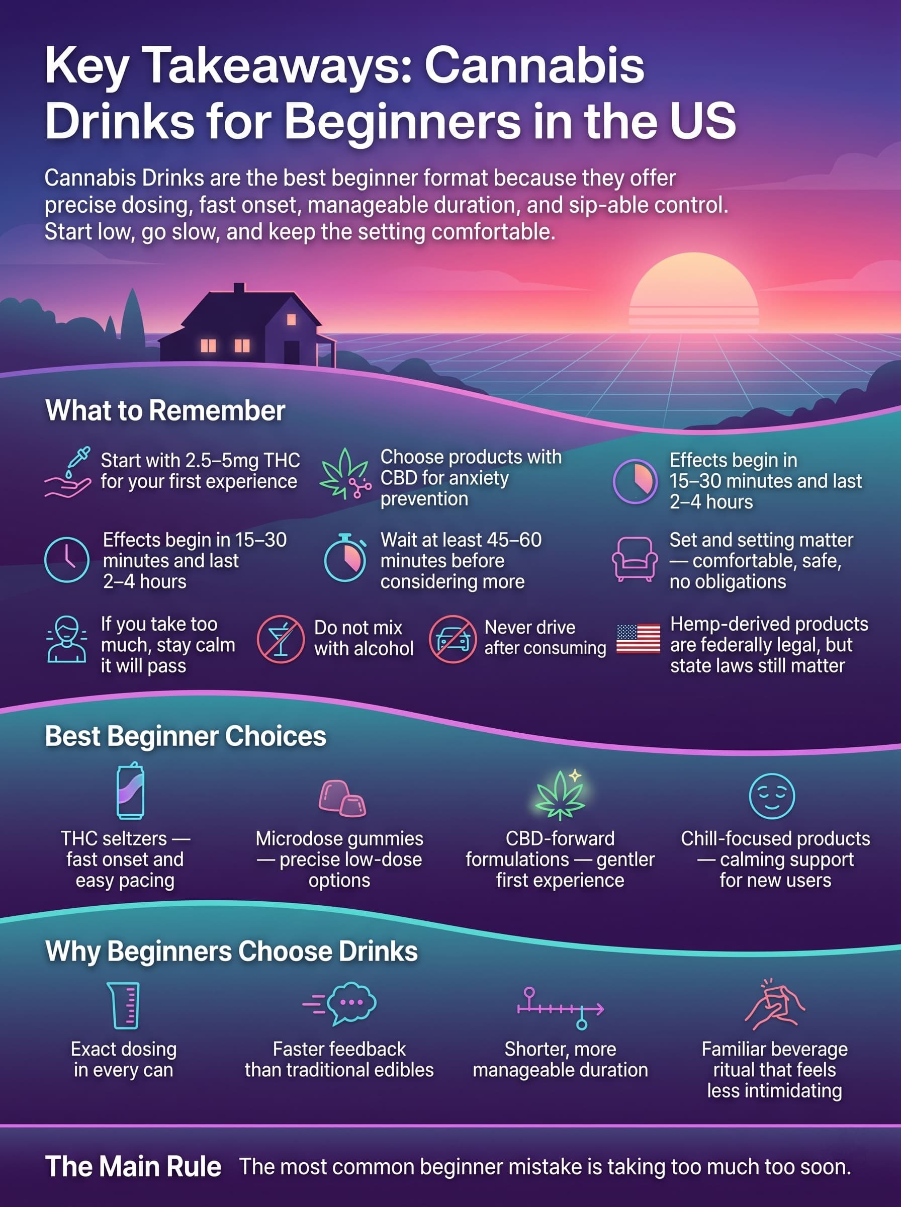 infographic for Key Takeaways Cannabis Drinks for Beginners in the US
