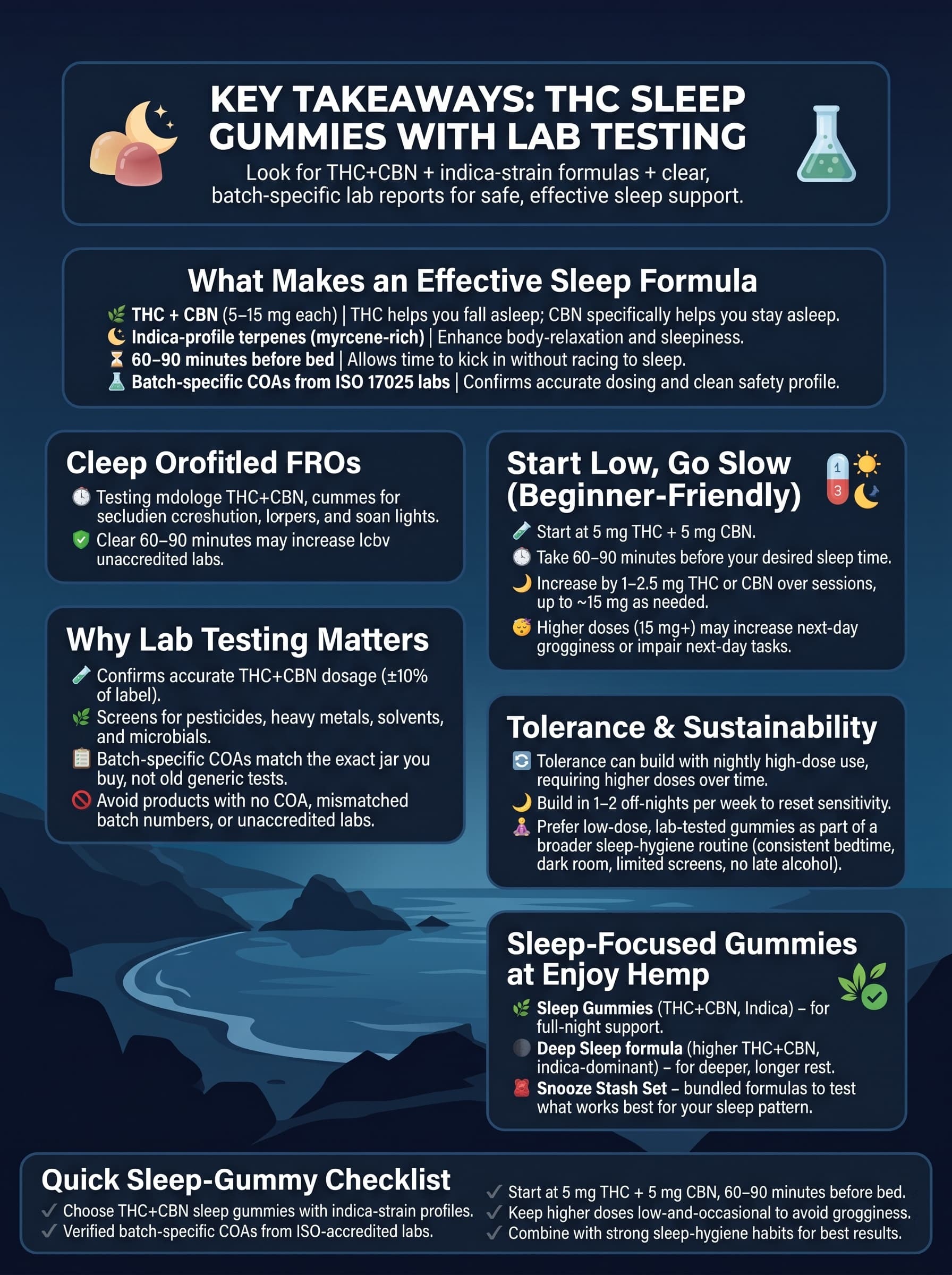 infographic for Key Takeaways THC Sleep Gummies with Lab Testing