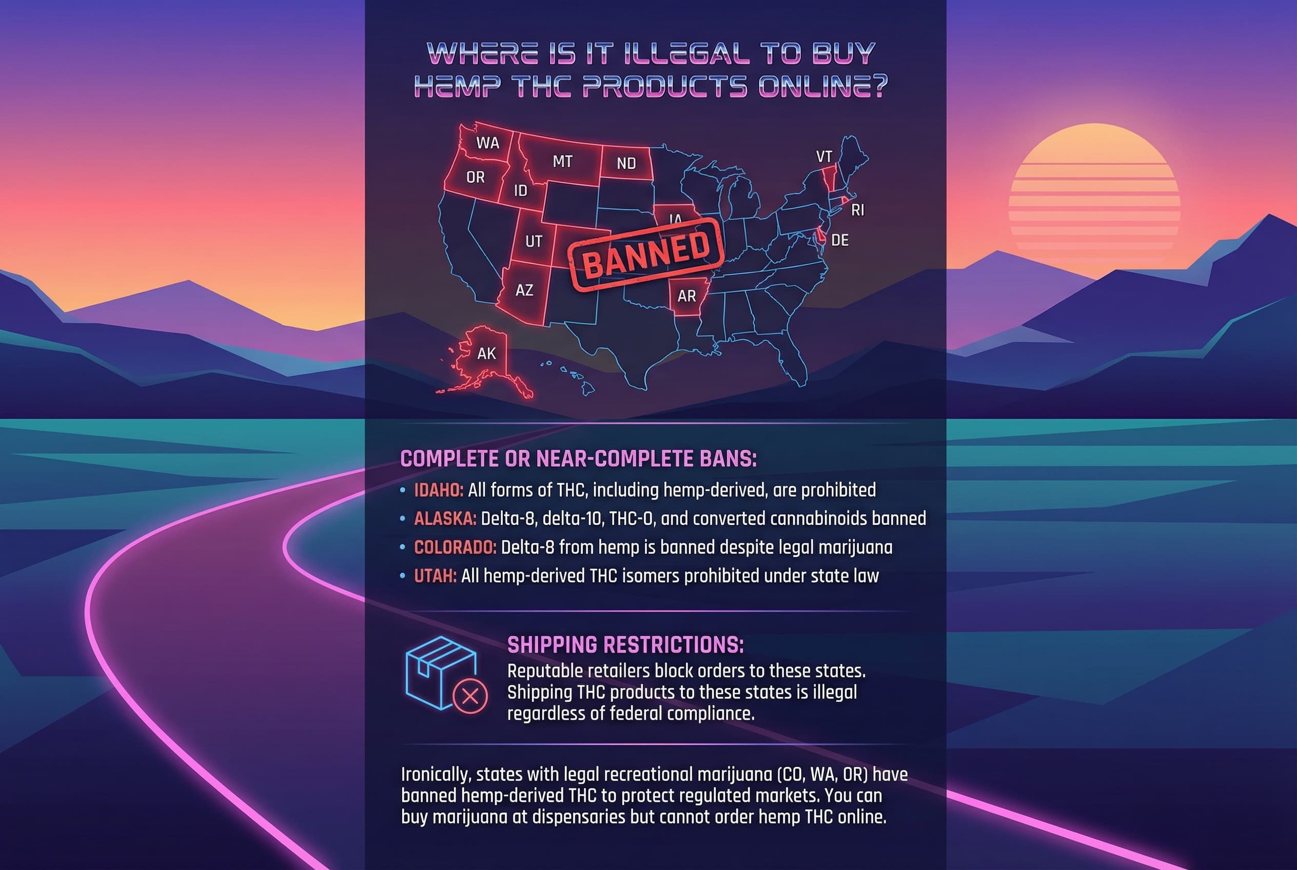 infographic for Where Is It Illegal to Buy Hemp THC Products Online? 2026
