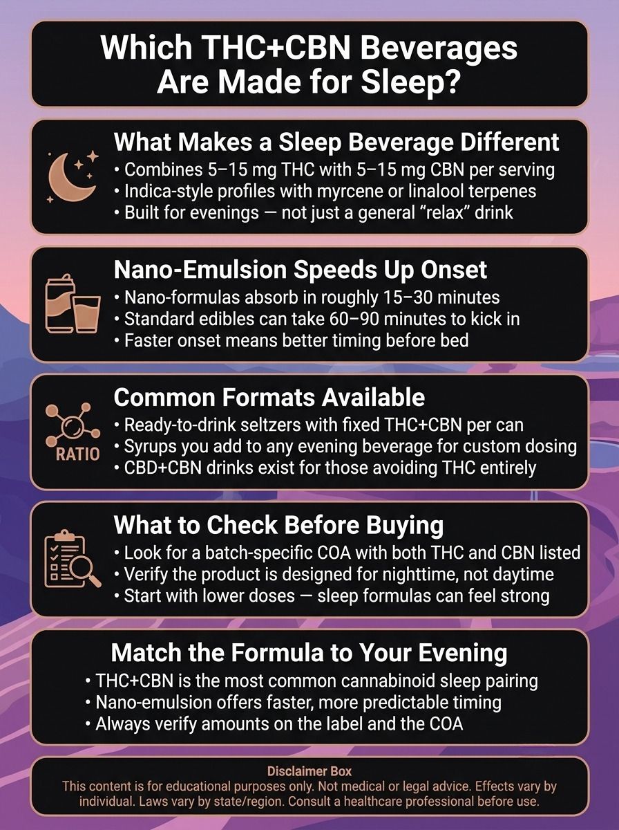 infographic for Which THC+CBN Beverages Are Designed for Sleep infographic for Which THC+CBN Beverages Are Designed for Sleep